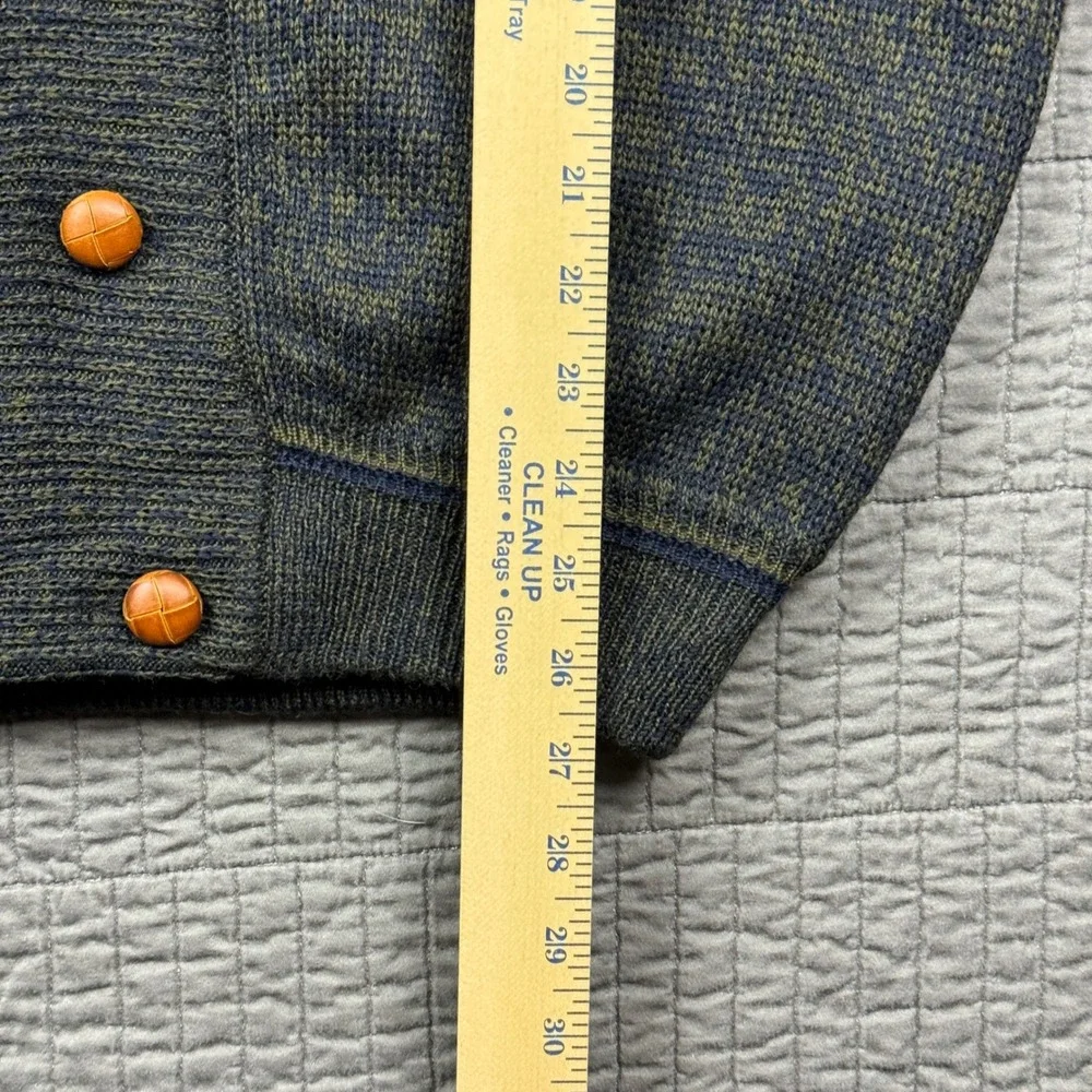 Vintage Cacharel Men Large Shawl Collar Cardigan Wool Blend Green Blue Heathered